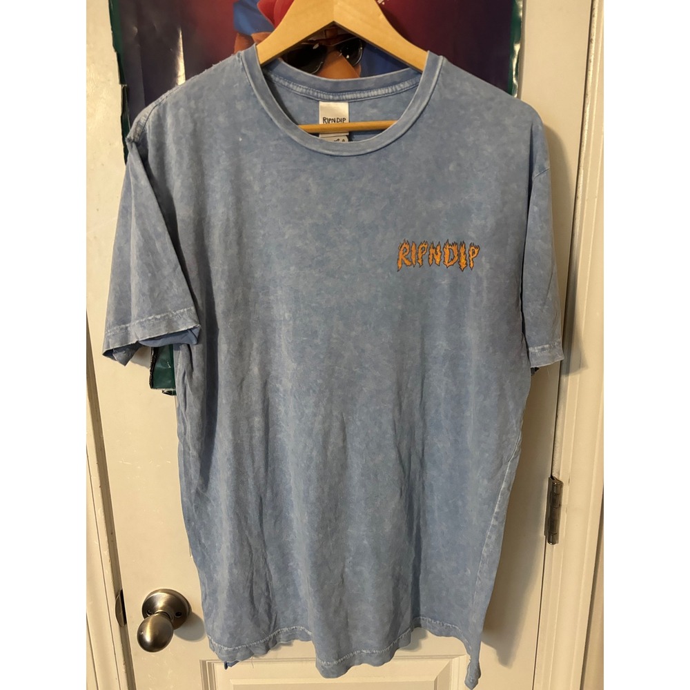 RIPNDIP Mens Wish You Were Here Lord Nermal Acid Wash Blue Graphic T-Shirt Large